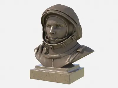 Gagarin bust of man in helmet Low-poly 3D model