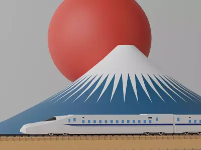 Shinkansen and Mount Fuji 3D model