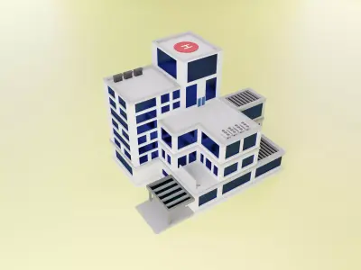 3D isometric low poly building Low-poly 3D model