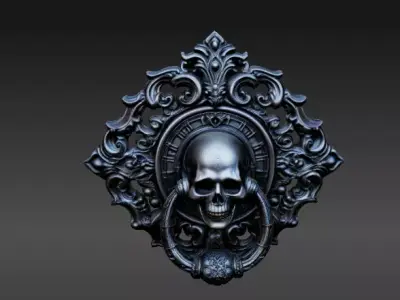 Haunted Door Knocker 3D Model AND Print Gothic Halloween  3D model