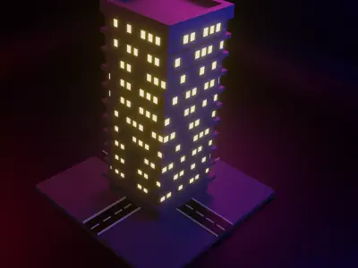 BUILDING lit up at night Low-poly 3D model
