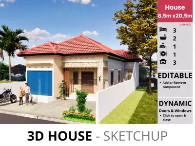 House 8x20m code 422 - Sketchup 3D model
