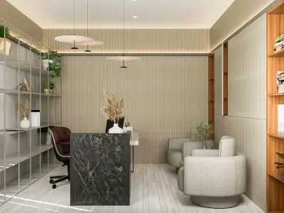 Semi Industrial Home Office Interior Design Low-poly 3D model