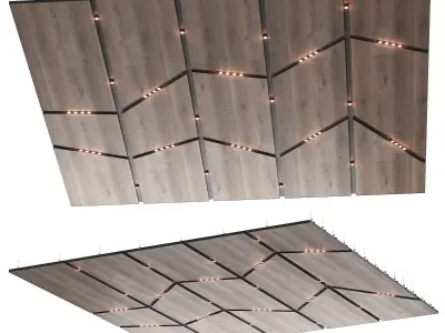 Wooden suspended ceiling with lighting 59 3D model