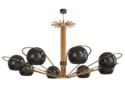 Black Ball Lights Chandelier Polished Brass and Steel Low-poly 3D model
