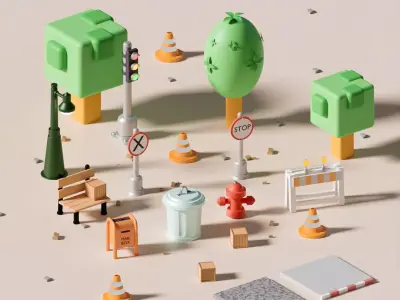 Street Assets Pack 3D Model cute  Low-poly 3D model