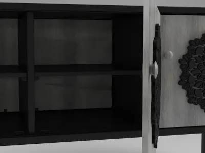 Sideboard black metal and 3 wood decorated doors Free 3D model