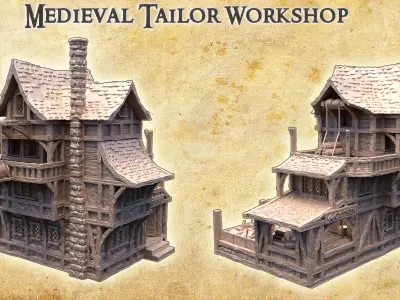 Medieval Tailor Workshop Tabletop Terrain 28 MM 3D print model
