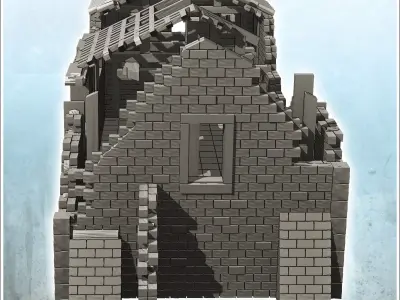 Ruined building with large door and wooden frame 36 - Modern WW2 3D print model