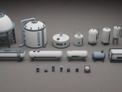 Low Poly Oil Tanks Low-poly 3D model