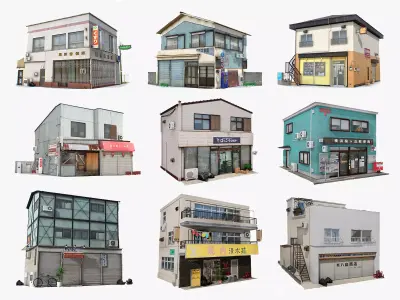 Tokyo Buildings Collection Low-poly 3D model
