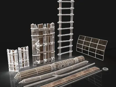 Next Gen AAA Wooden House Fitting Elements and Decorations Low-poly 3D model