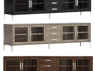 BENOIT GLASS 4-DOOR MEDIA CONSOLE WITH DRAWERS 3D model