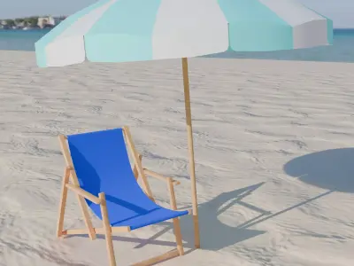 Beach Set - Umbrella and sunbed Low-poly 3D model
