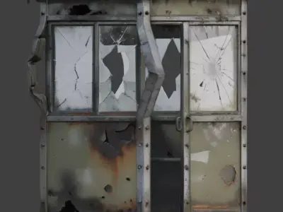 Burned Military Guard Booth 3D Model V03 Low-poly 3D model