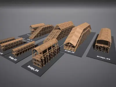 Medieval Wooden Bridges Pack Low-poly 3D model