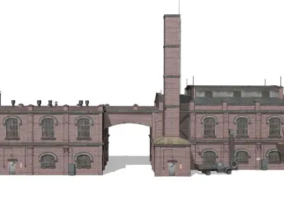 Old brick factory Low-poly 3D model