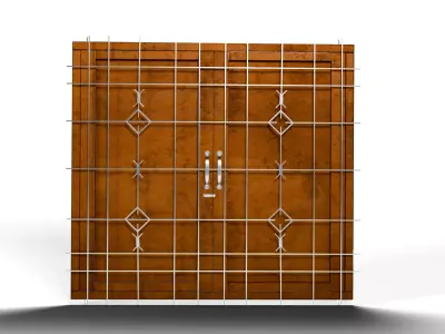 Modern wooden window with steel security grill Low-poly 3D model