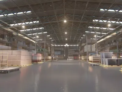 Warehouse filled with boxes and pallets Free 3D model