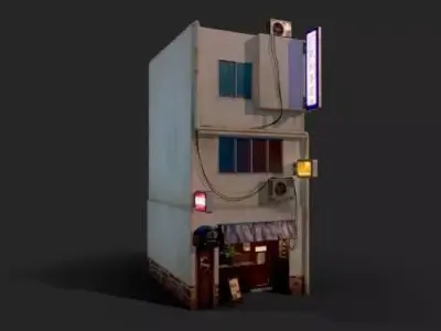 Realistic architecture house with air conditioning Low-poly 3D model