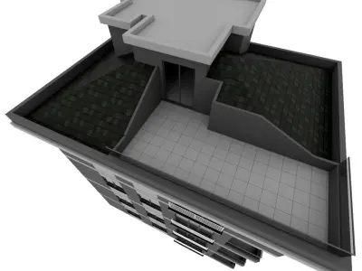 Simple Building 4-Storey Low-Poly Model with Terrace and Store Low-poly 3D model