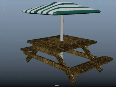 Wooden bench with umbrella Free low-poly 3D model