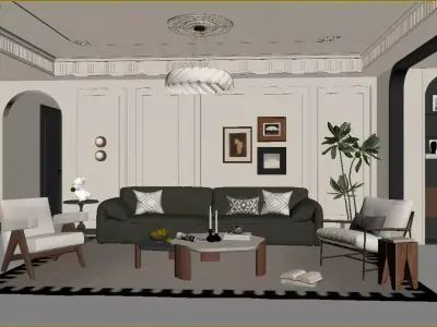 Light French-style living room 3D model