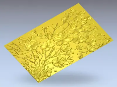 Modern floral Relief Panel Wall Decor Set STL Mural CNC 337 3D model