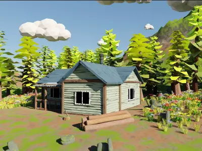 Mountain House River Scene 3D model