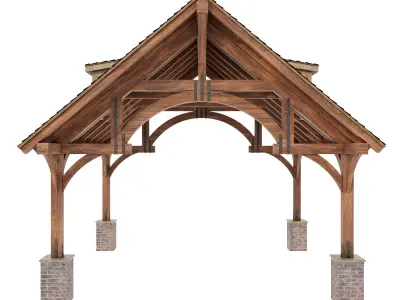 Gazebo wooden carport with roof and windows 3D model