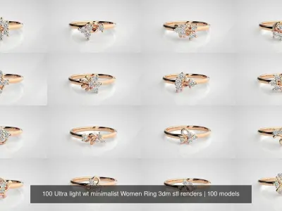 100 Ultra light wt minimalist Women Ring 3dm stl renders 3D Model Pack