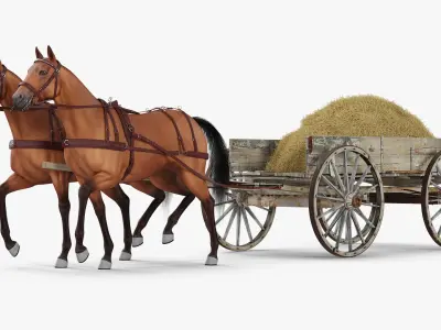  Wagon with Hay and Horses 
