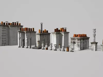 Chimneys and vents  Low-poly 3D model