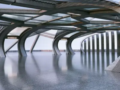 Modern Concrete Corridor Architectural Background - V1U2 3D model