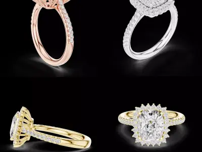 Cushion Cut Halo Diamond Engagement Ring 3D 3D print model