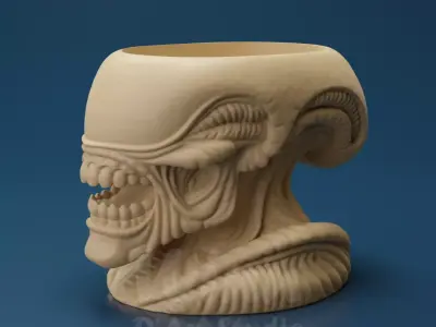 Biomechanical Horror Head Planter STL for 3D Printing 3D print model