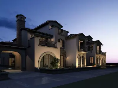European Villa at Night 3D model