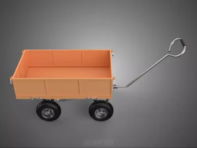 WOOD WOODEN BED WAGON CART TRUCK TROLLEY TRANSPORT WHEELBARROW 4 3D model