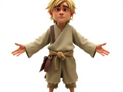 Young Adventurer Character with Casual Medieval Costume Low-poly 3D model