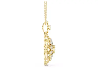 Floral Diamond Cluster Pendant Round Flower Necklace CAD 3D print model
