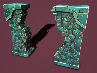 Fantasy wall 2 broken Low-poly 3D model