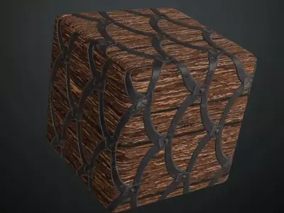 Decorative Iron Lattice Wood Planks PBR Texture
