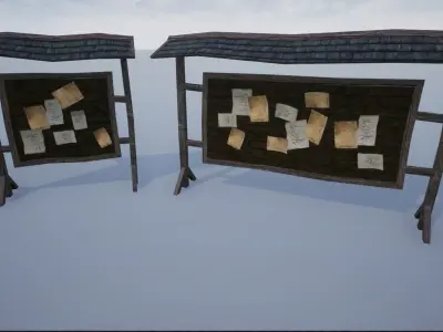 Wooden Notice Post - Notice Boards Low-poly 3D model
