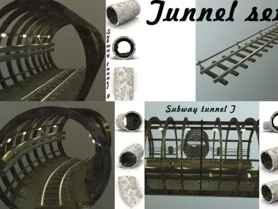 Subway tunnel set Low-poly 3D model