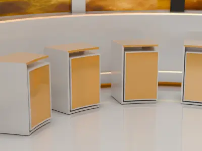 Futuristic 3D Exhibition Booth Design Gold and White Curved 3D model