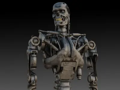 Damaged T-800 Terminator Explosive Damage 3D Model Low-poly 3D model