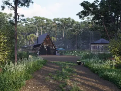 Modern A-Frame Cabin in Forest 3D model