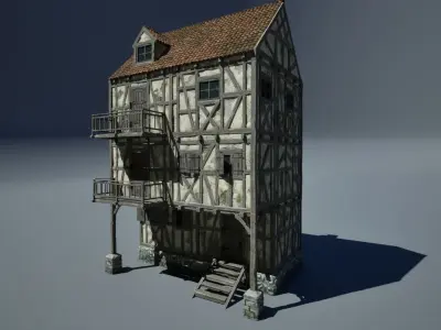 Modular Medieval Houses Game Ready Low-poly 3D model