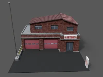 Cartoon Firestation  Low-poly 3D model