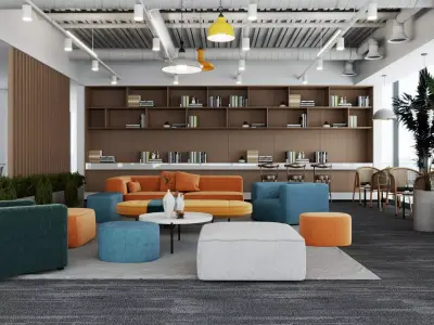 Modern office lounge Low-poly 3D model